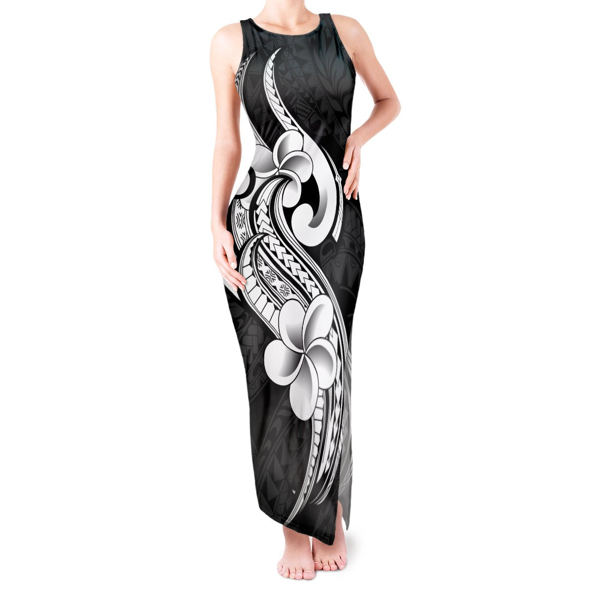 Polynesia Family Matching Outfits Tank Maxi Dress And Hawaiian Shirt Plumeria With Tribal Pattern Black Vibes LT14 - Polynesian Pride