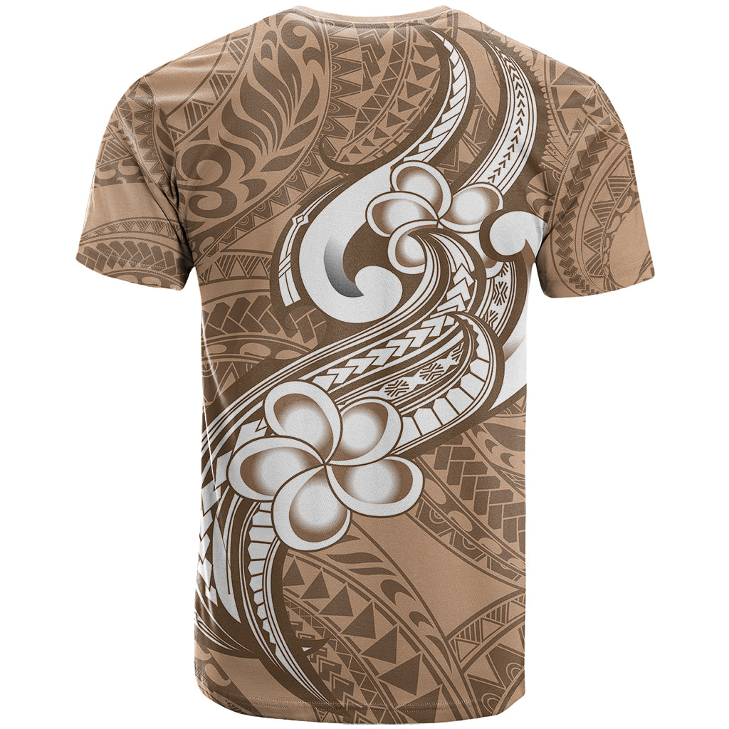Polynesia T Shirt Plumeria With Tribal Pattern Brown Pastel Vibes LT14 - Polynesian Pride