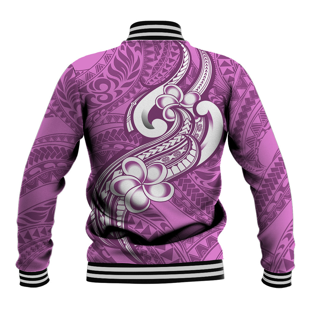 Polynesia Baseball Jacket Plumeria With Tribal Pattern Pink Pastel Vibes LT14 - Polynesian Pride
