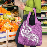 Polynesia Grocery Bag Plumeria With Tribal Pattern Pink Pastel