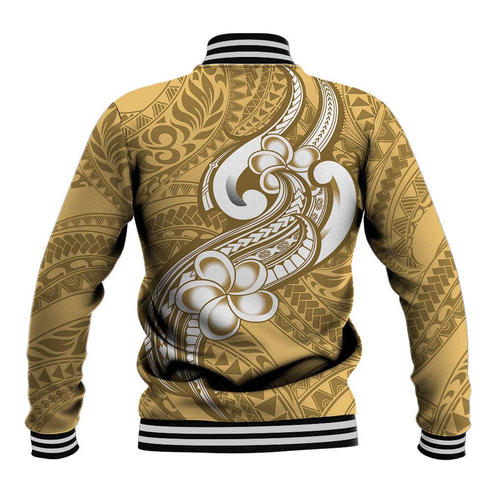 Polynesia Baseball Jacket Plumeria With Tribal Pattern Yellow Pastel Vibes LT14 - Polynesian Pride
