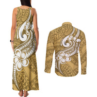 Polynesia Couples Matching Tank Maxi Dress and Long Sleeve Button Shirts Plumeria With Tribal Pattern Yellow Pastel Vibes LT14 - Polynesian Pride