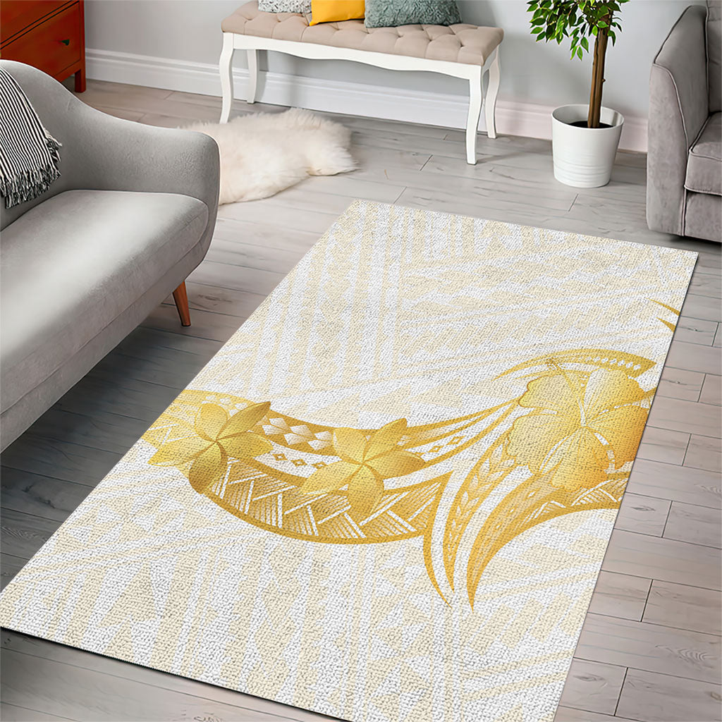 Polynesia White Sunday Area Rug Polynesian Tattoo Plumeria Hibiscus Gold LT14 - Polynesian Pride