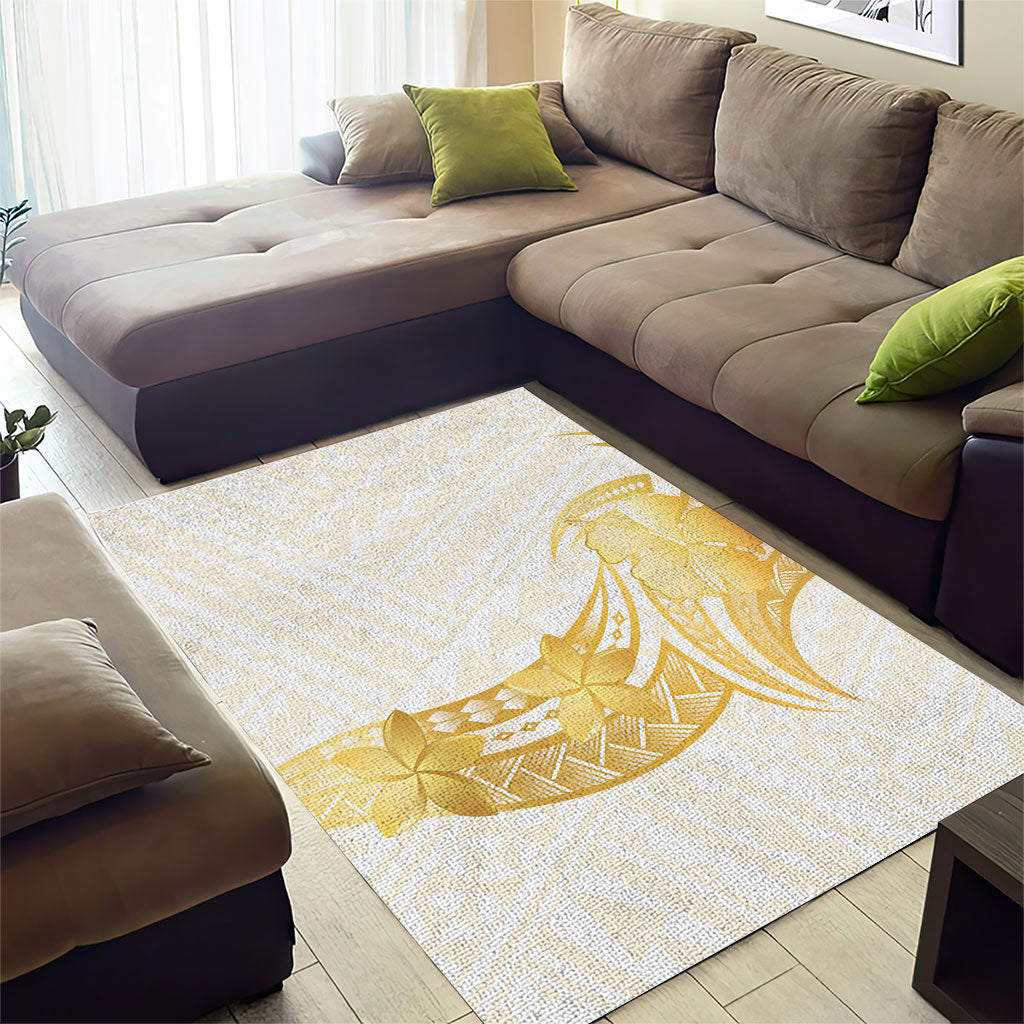 Polynesia White Sunday Area Rug Polynesian Tattoo Plumeria Hibiscus Gold LT14 - Polynesian Pride