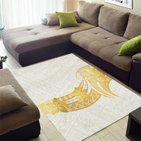 Polynesia White Sunday Area Rug Polynesian Tattoo Plumeria Hibiscus Gold LT14 - Polynesian Pride
