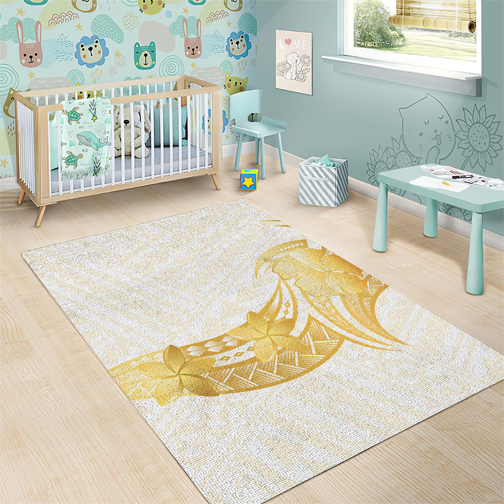 Polynesia White Sunday Area Rug Polynesian Tattoo Plumeria Hibiscus Gold LT14 - Polynesian Pride