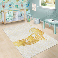 Polynesia White Sunday Area Rug Polynesian Tattoo Plumeria Hibiscus Gold LT14 - Polynesian Pride