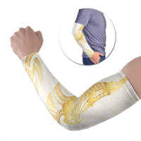 Polynesia White Sunday Arm Sleeves Polynesian Tattoo Plumeria Hibiscus Gold LT14 Set of 2 White - Polynesian Pride
