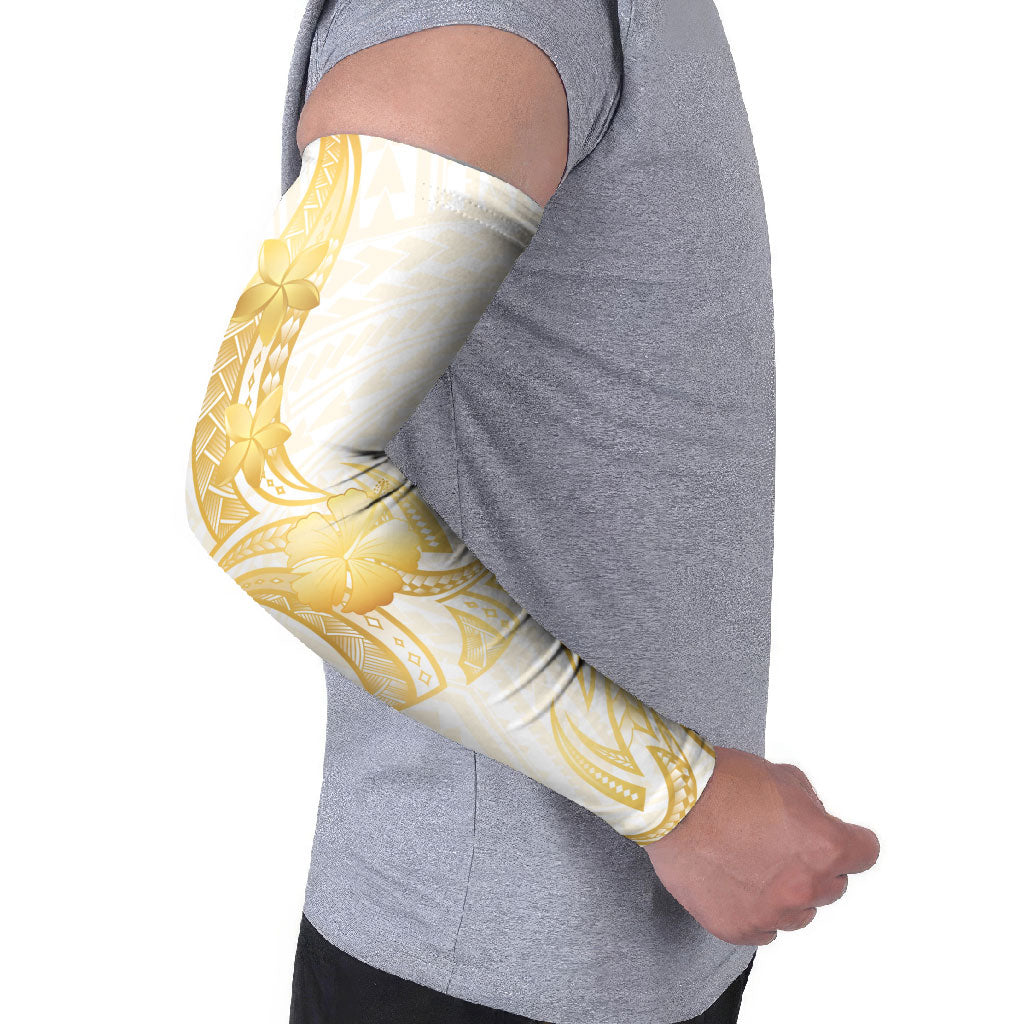 Polynesia White Sunday Arm Sleeves Polynesian Tattoo Plumeria Hibiscus Gold LT14 - Polynesian Pride