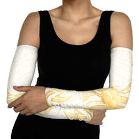 Polynesia White Sunday Arm Sleeves Polynesian Tattoo Plumeria Hibiscus Gold LT14 - Polynesian Pride