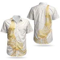 Polynesia White Sunday Couples Matching Tank Maxi Dress and Hawaiian Shirt Polynesian Tattoo Plumeria Hibiscus Gold LT14 - Polynesian Pride
