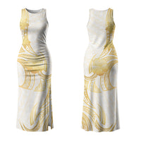 Polynesia White Sunday Couples Matching Tank Maxi Dress and Hawaiian Shirt Polynesian Tattoo Plumeria Hibiscus Gold LT14 - Polynesian Pride