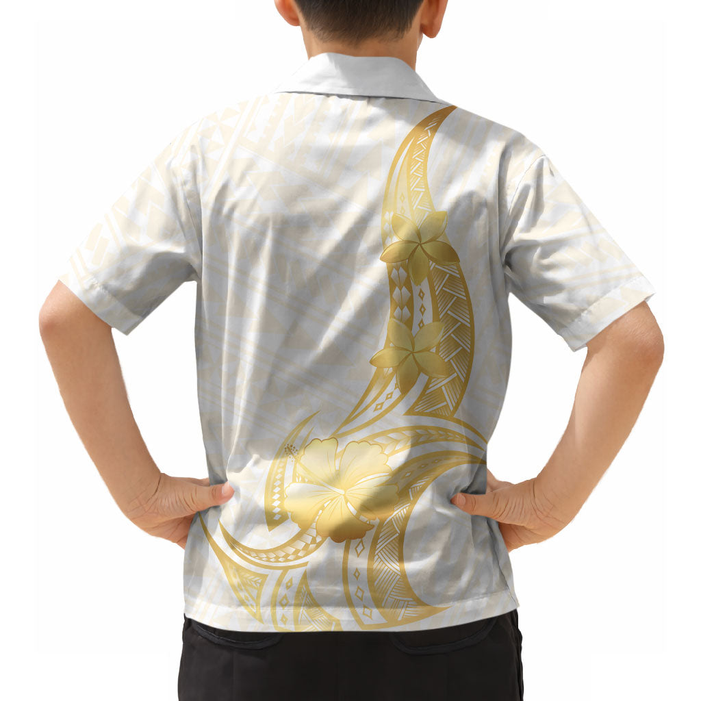 Polynesia White Sunday Hawaiian Shirt Polynesian Tattoo Plumeria Hibiscus Gold