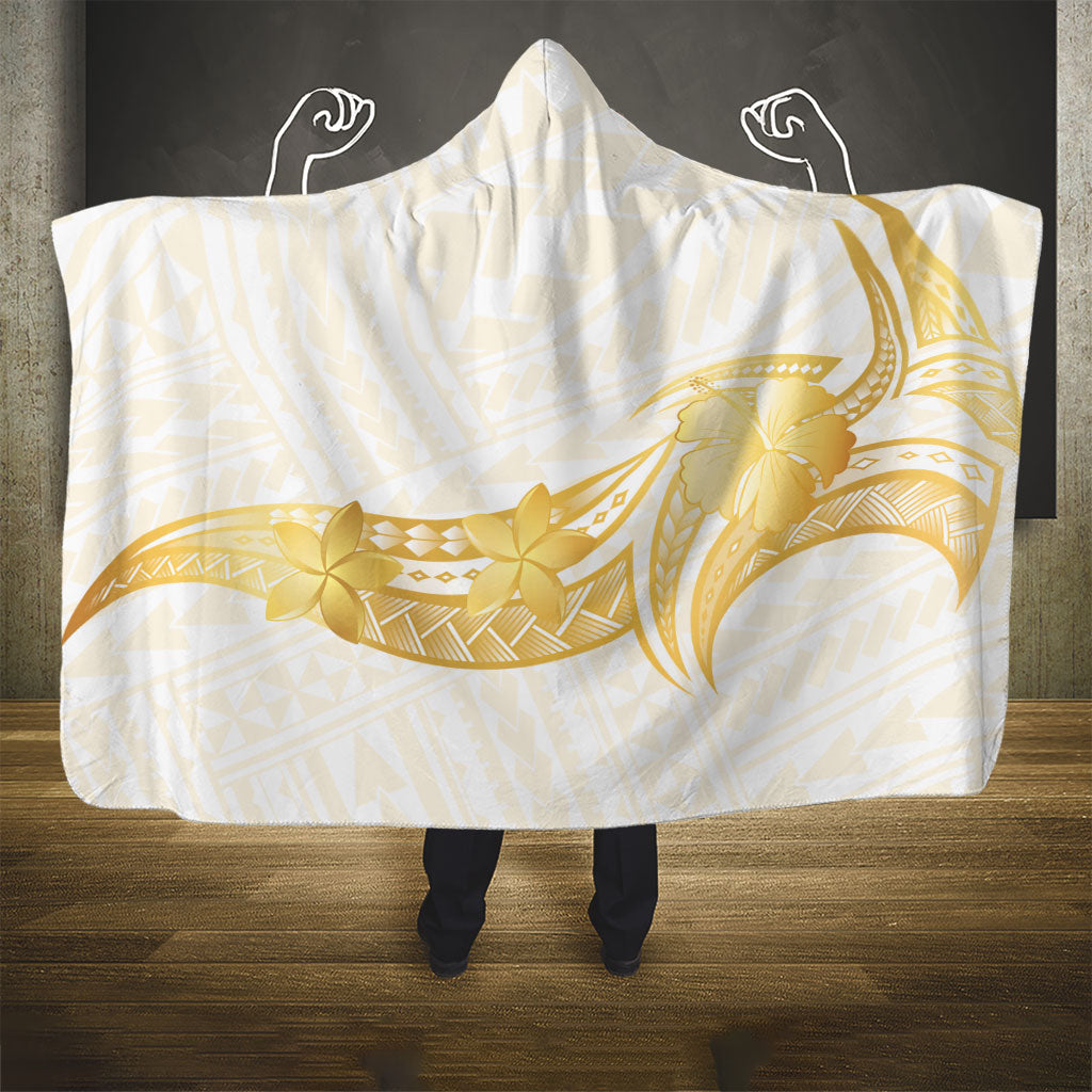 Polynesia White Sunday Hooded Blanket Polynesian Tattoo Plumeria Hibiscus Gold LT14 - Polynesian Pride
