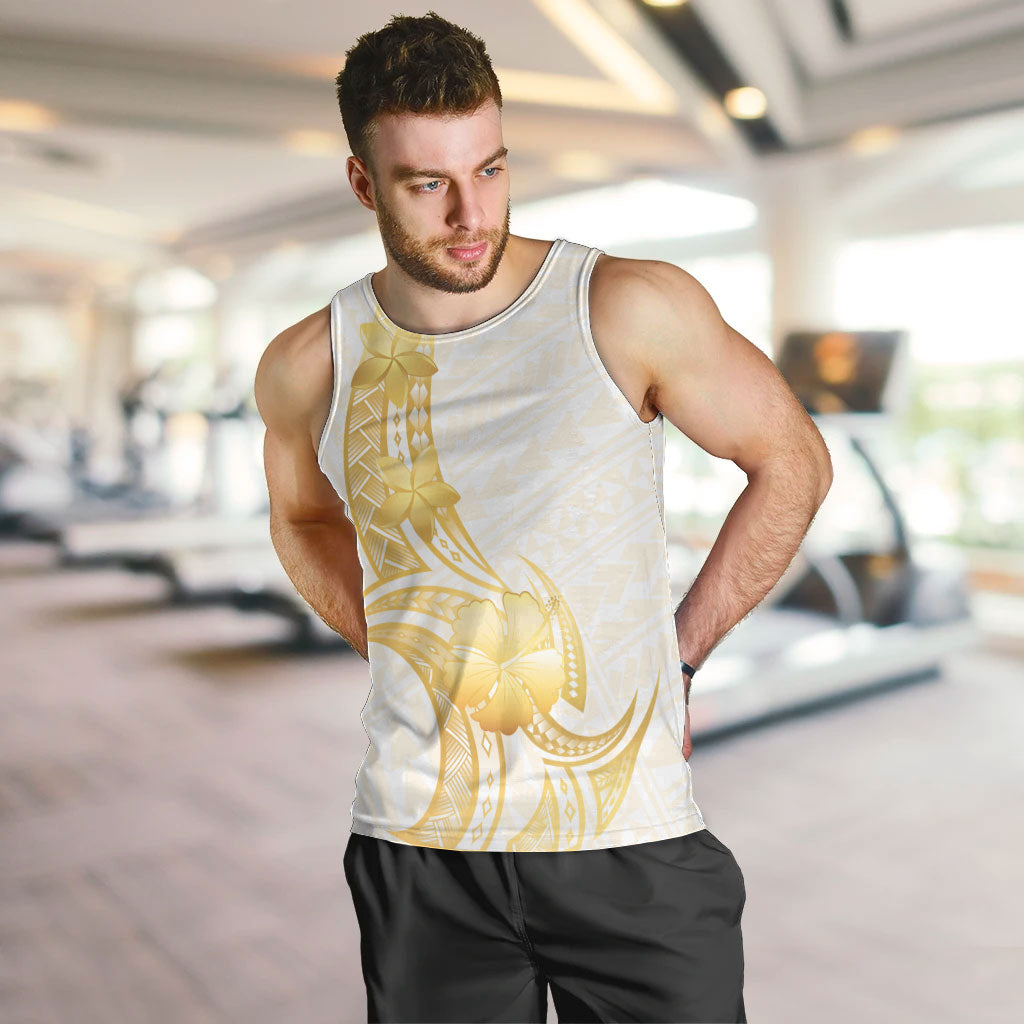 Polynesia White Sunday Men Tank Top Polynesian Tattoo Plumeria Hibiscus Gold LT14 White - Polynesian Pride