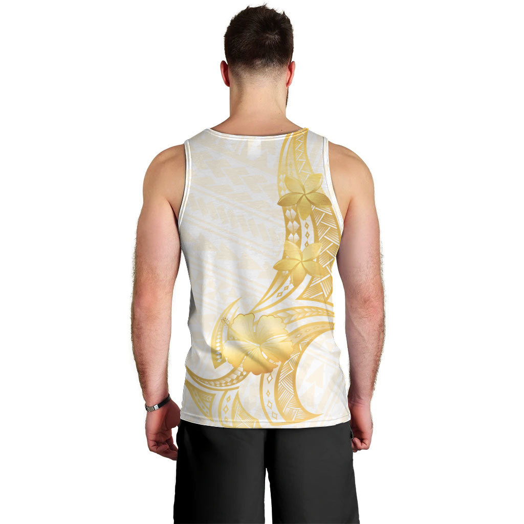 Polynesia White Sunday Men Tank Top Polynesian Tattoo Plumeria Hibiscus Gold LT14 - Polynesian Pride