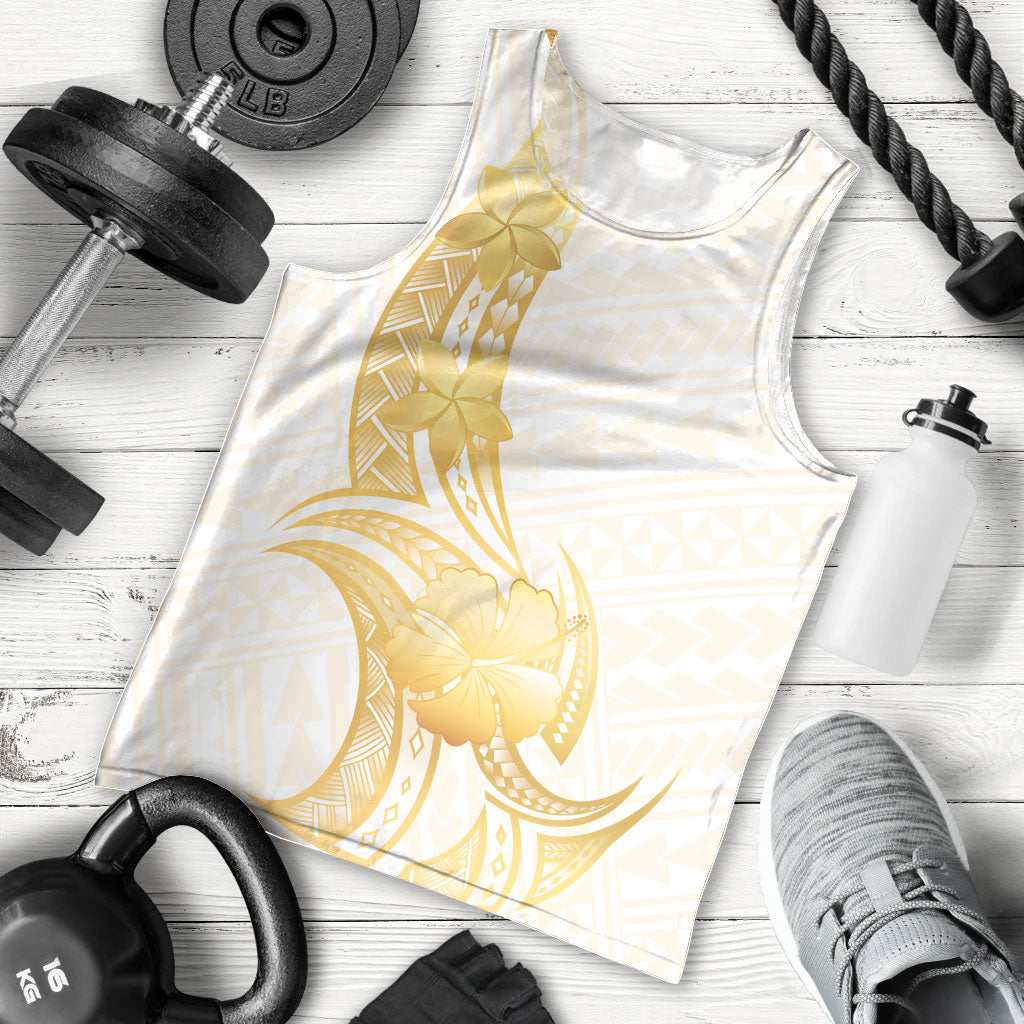 Polynesia White Sunday Men Tank Top Polynesian Tattoo Plumeria Hibiscus Gold LT14 - Polynesian Pride