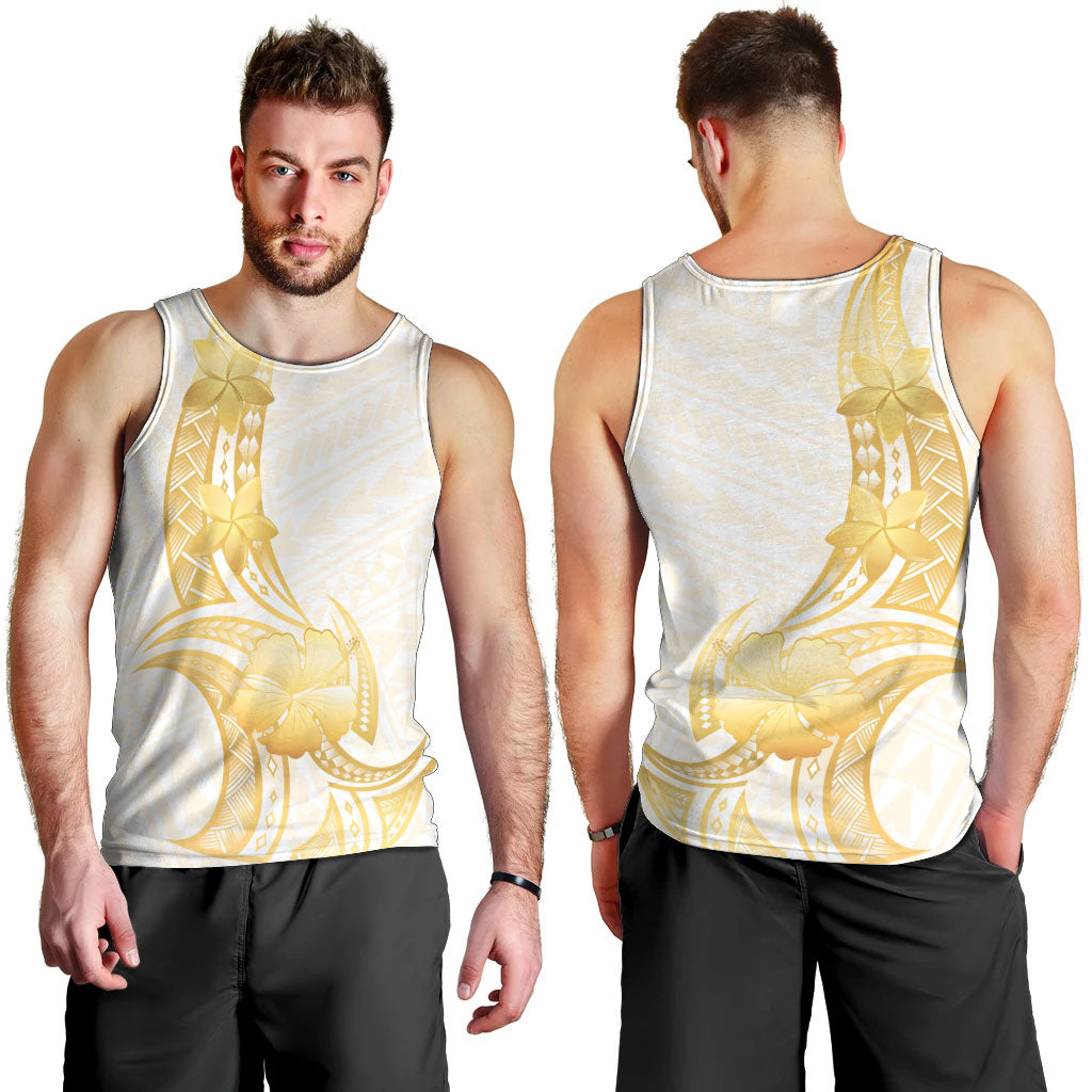 Polynesia White Sunday Men Tank Top Polynesian Tattoo Plumeria Hibiscus Gold LT14 - Polynesian Pride