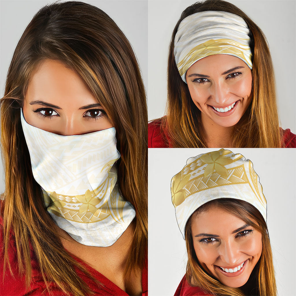 Polynesia White Sunday Neck Gaiter Polynesian Tattoo Plumeria Hibiscus Gold LT14 - Polynesian Pride