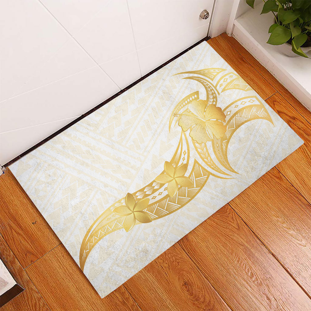 Polynesia White Sunday Rubber Doormat Polynesian Tattoo Plumeria Hibiscus Gold LT14 - Polynesian Pride