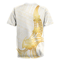 Polynesia White Sunday Rugby Jersey Polynesian Tattoo Plumeria Hibiscus Gold LT14 - Polynesian Pride