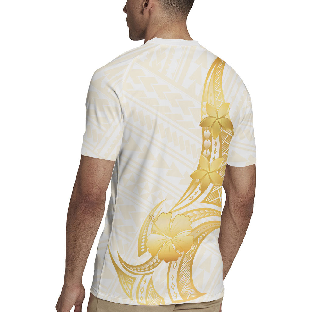Polynesia White Sunday Rugby Jersey Polynesian Tattoo Plumeria Hibiscus Gold LT14 - Polynesian Pride