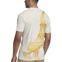 Polynesia White Sunday Rugby Jersey Polynesian Tattoo Plumeria Hibiscus Gold LT14 - Polynesian Pride