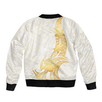 Polynesia White Sunday Sleeve Zip Bomber Jacket Polynesian Tattoo Plumeria Hibiscus Gold LT14 - Polynesian Pride