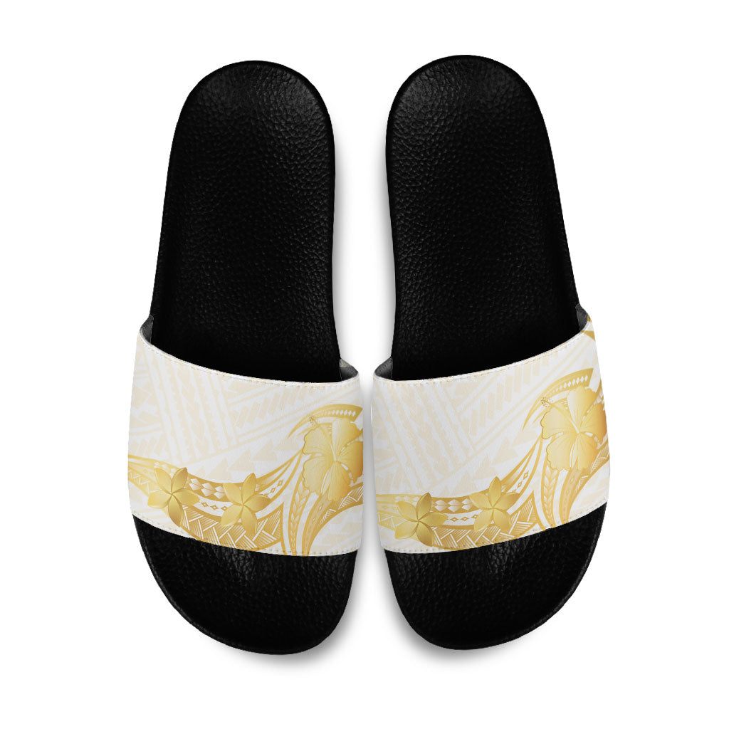 Polynesia White Sunday Slide Sandals Polynesian Tattoo Plumeria Hibiscus Gold LT14 White - Polynesian Pride