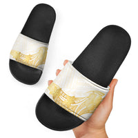 Polynesia White Sunday Slide Sandals Polynesian Tattoo Plumeria Hibiscus Gold LT14 - Polynesian Pride
