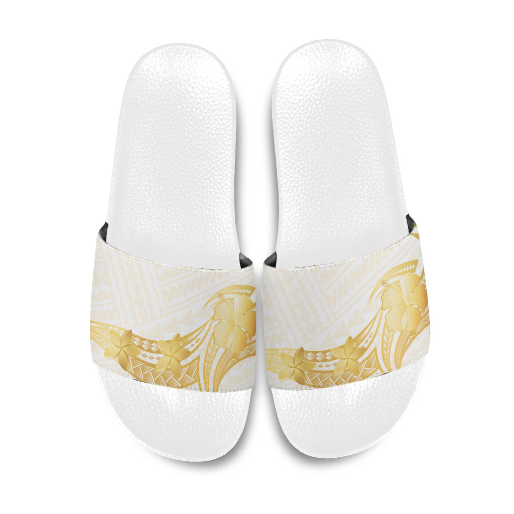 Polynesia White Sunday Slide Sandals Polynesian Tattoo Plumeria Hibiscus Gold LT14 White - Polynesian Pride