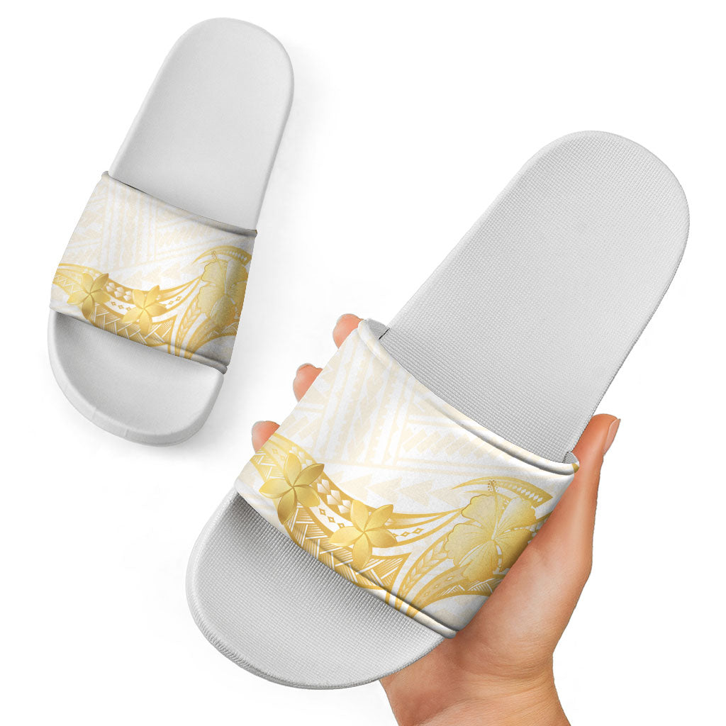 Polynesia White Sunday Slide Sandals Polynesian Tattoo Plumeria Hibiscus Gold LT14 - Polynesian Pride