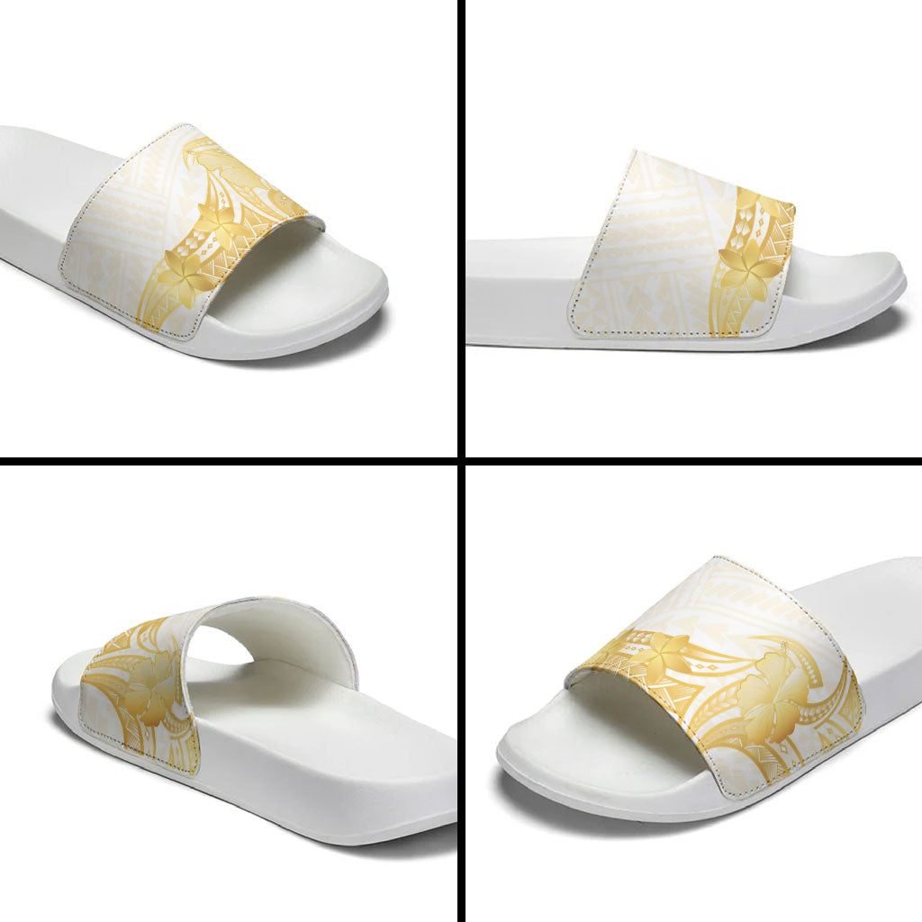 Polynesia White Sunday Slide Sandals Polynesian Tattoo Plumeria Hibiscus Gold LT14 - Polynesian Pride