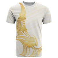 Polynesia White Sunday T Shirt Polynesian Tattoo Plumeria Hibiscus Gold LT14 White - Polynesian Pride