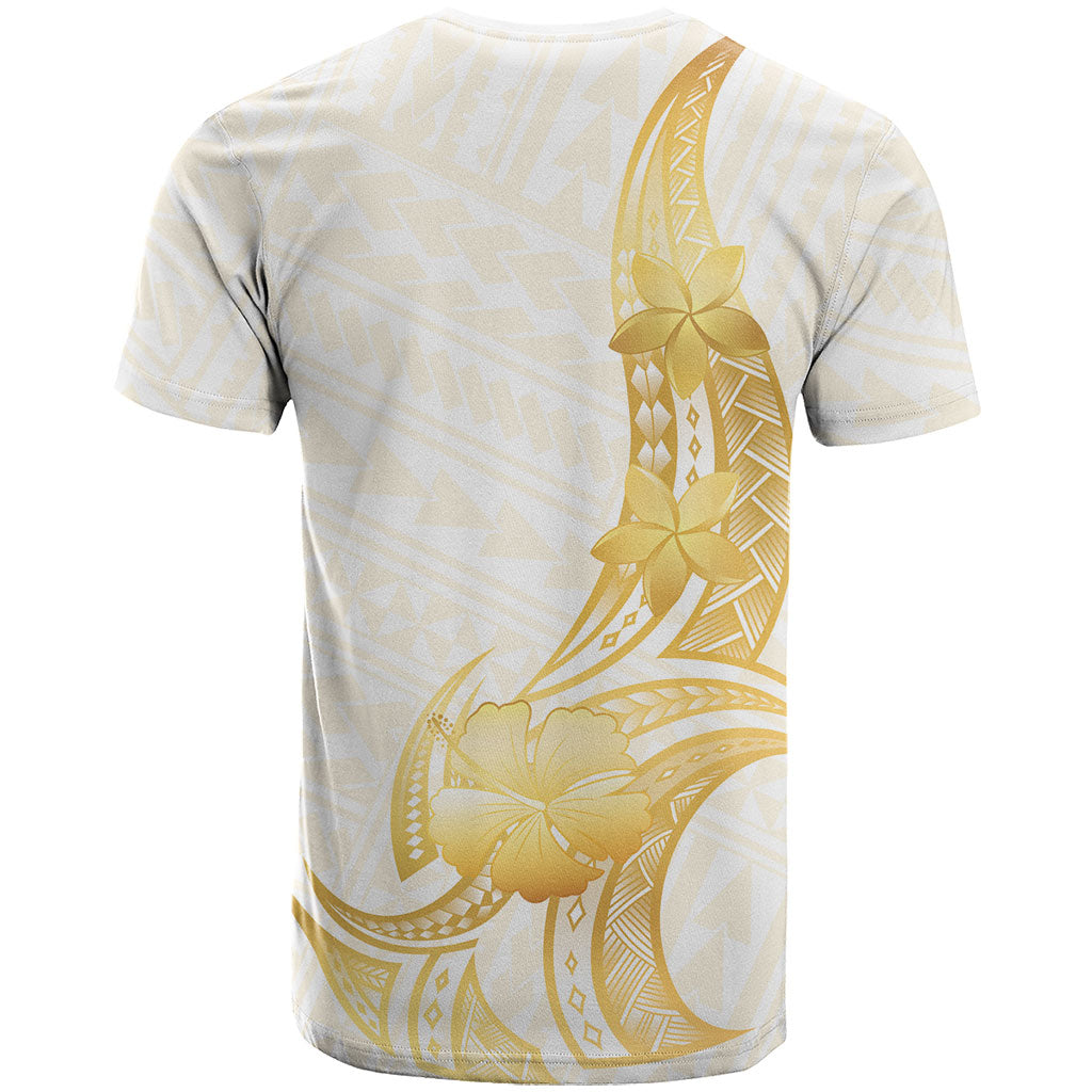 Polynesia White Sunday T Shirt Polynesian Tattoo Plumeria Hibiscus Gold LT14 - Polynesian Pride
