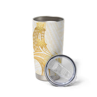 Polynesia White Sunday Tumbler Cup Polynesian Tattoo Plumeria Hibiscus Gold