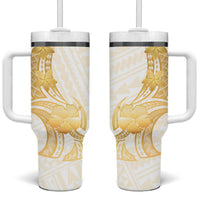 Polynesia White Sunday Tumbler With Handle Polynesian Tattoo Plumeria Hibiscus Gold LT14 One Size: 40 oz White - Polynesian Pride