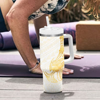 Polynesia White Sunday Tumbler With Handle Polynesian Tattoo Plumeria Hibiscus Gold LT14 - Polynesian Pride