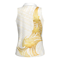 Polynesia White Sunday Women Sleeveless Polo Shirt Polynesian Tattoo Plumeria Hibiscus Gold LT14 - Polynesian Pride