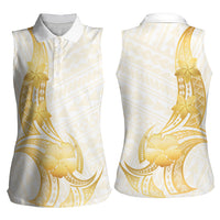 Polynesia White Sunday Women Sleeveless Polo Shirt Polynesian Tattoo Plumeria Hibiscus Gold LT14 - Polynesian Pride