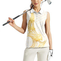 Polynesia White Sunday Women Sleeveless Polo Shirt Polynesian Tattoo Plumeria Hibiscus Gold LT14 - Polynesian Pride
