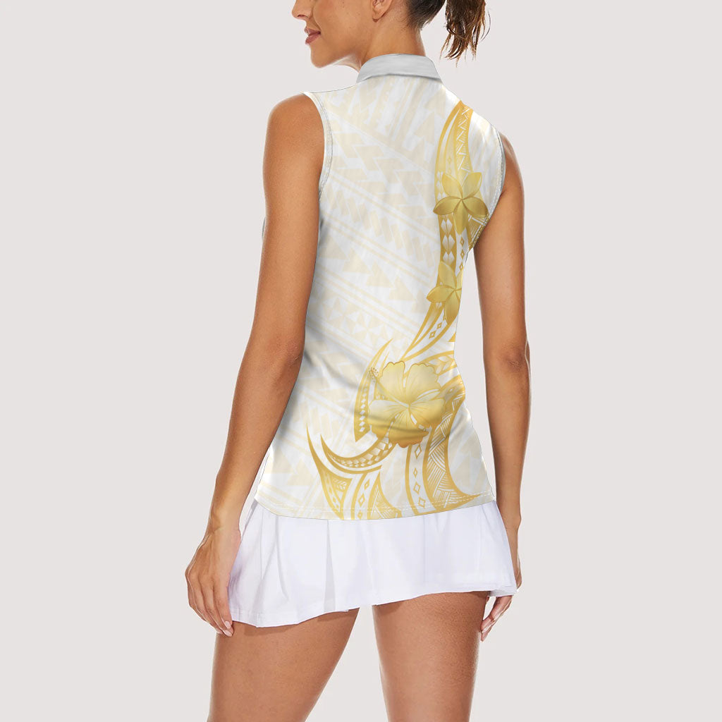 Polynesia White Sunday Women Sleeveless Polo Shirt Polynesian Tattoo Plumeria Hibiscus Gold LT14 - Polynesian Pride