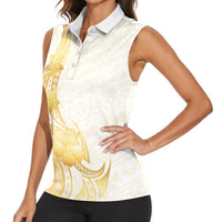 Polynesia White Sunday Women Sleeveless Polo Shirt Polynesian Tattoo Plumeria Hibiscus Gold LT14 - Polynesian Pride