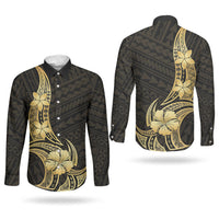 Gold Black Polynesia Hibiscus Plumeria Tattoo Couples Matching Short Sleeve Bodycon Dress and Long Sleeve Button Shirt LT14 - Polynesian Pride