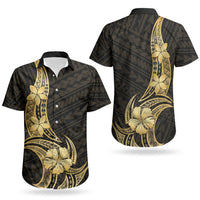 Gold Black Polynesia Hibiscus Plumeria Tattoo Couples Matching Tank Maxi Dress and Hawaiian Shirt LT14 - Polynesian Pride