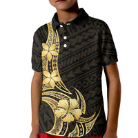 Gold Black Polynesia Hibiscus Plumeria Tattoo Kid Polo Shirt LT14 Kid Black - Polynesian Pride