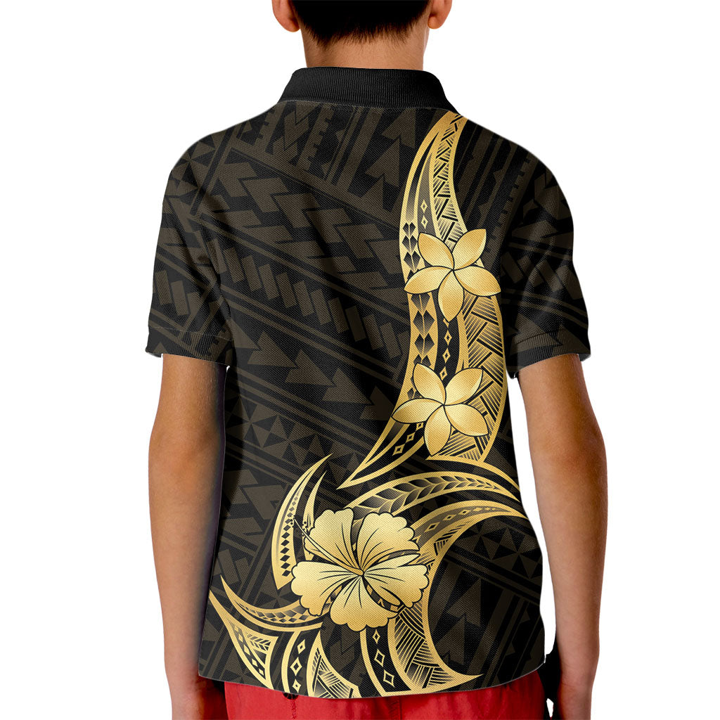 Gold Black Polynesia Hibiscus Plumeria Tattoo Kid Polo Shirt LT14 - Polynesian Pride