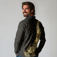Gold Black Polynesia Hibiscus Plumeria Tattoo Long Sleeve Polo Shirt LT14 - Polynesian Pride