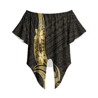 Gold Black Polynesia Hibiscus Plumeria Tattoo Off Shoulder Wrap Waist Top LT14 - Polynesian Pride