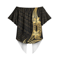 Gold Black Polynesia Hibiscus Plumeria Tattoo Off Shoulder Wrap Waist Top LT14 - Polynesian Pride